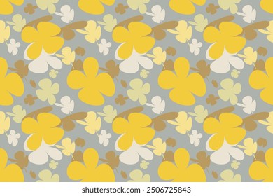 Ilustración de fondo de flores de estilo Antiguas 70s patrón sin fisuras. Colorido Paquete De Obras De Arte Groovy Color Pastel, Fondos De La Naturaleza Y2k Con Plantas De Primavera.