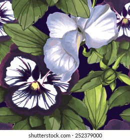Flores Padrão Sem Costura, violas em fundo escuro