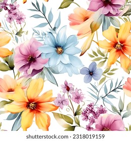 Flowers Seamless pattern with watercolor.