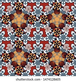 Flowers seamless pattern in white, brown and gray colors. Cute vector floral background.