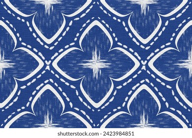 Flowers seamless pattern.Ethnic traditional Japanese blue with fabric texture background.Asian tie dry indigo blue style.Design for wallpaper,fashion,surface,textile,print product.Vector illustration 