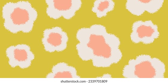 flowers seamless vector background. Scattered daisy floral pattern in yellow and pink. Ditsy flower print for textile, home decor, wallpaper, gift wrap.