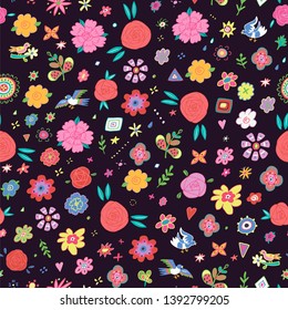 flowers seamless vector colorful pattern