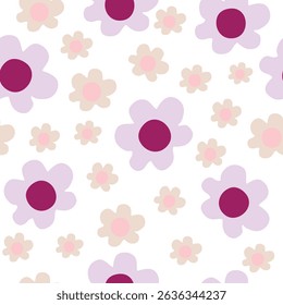 Flowers seamless vector pattern in flat style