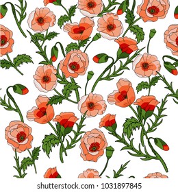 Flowers. Seamless flowers vector pattern. Flowers isolated on white background. Doodle style.  For greeting cards and invitations of wedding, birthday, mother's day, holiday