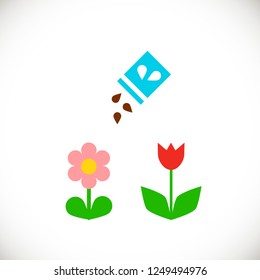 Flowers and seeds icon in flat style. Vector illustration
