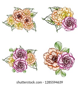 Flowers set. Collection of floral elements