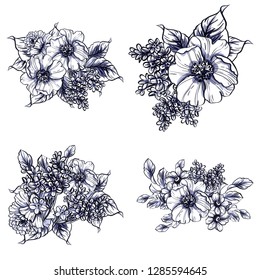 Flowers set. Collection of floral elements