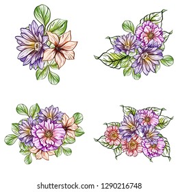 Flowers set. Collection of floral elements