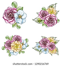Flowers set. Collection of floral elements