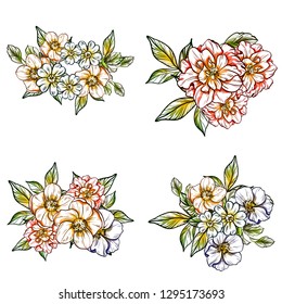 Flowers set. Collection of floral elements