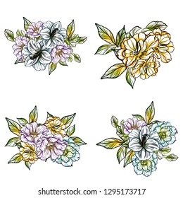 Flowers set. Collection of floral elements