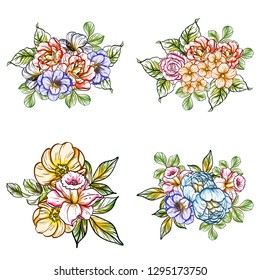Flowers set. Collection of floral elements
