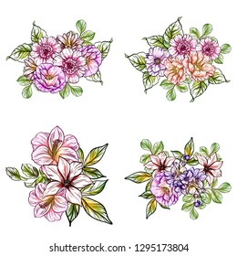 Flowers set. Collection of floral elements