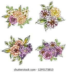 Flowers set. Collection of floral elements