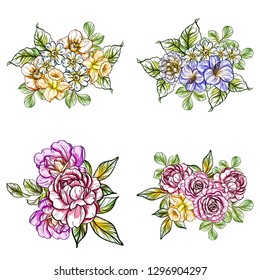 Flowers set. Collection of floral elements