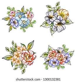 Flowers set. Collection of floral elements