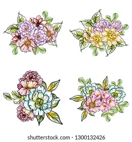 Flowers set. Collection of floral elements