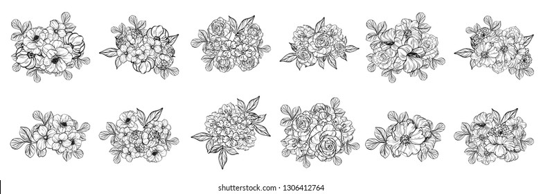 Flowers set. Collection of floral elements