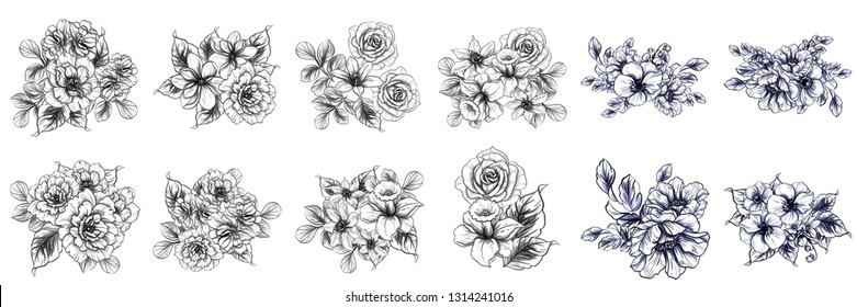 Flowers set. Collection of floral elements