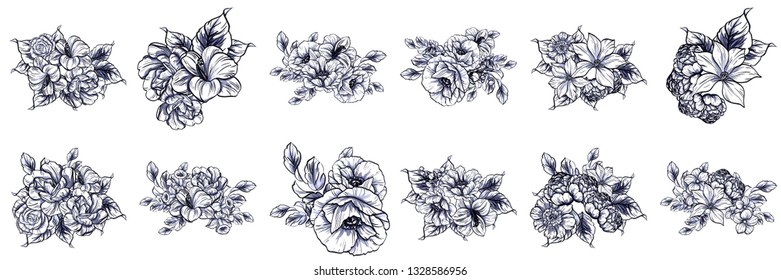 Flowers set. Collection of floral elements