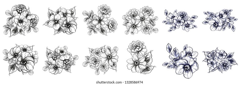 Flowers set. Collection of floral elements