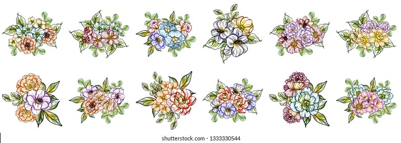 Flowers set. Collection of floral elements