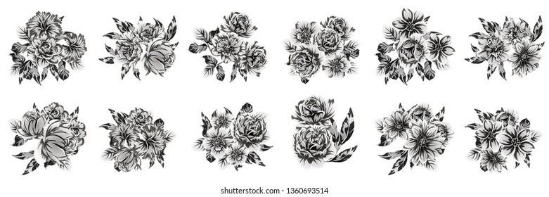 Flowers set. Collection of floral elements
