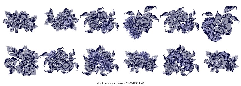 Flowers set. Collection of floral elements