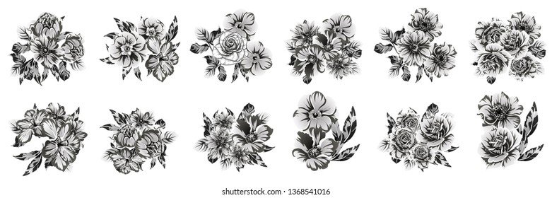 Flowers set. Collection of floral elements