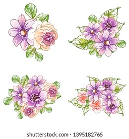Flowers set. Collection of floral elements