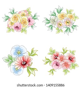 Flowers set. Collection of floral elements