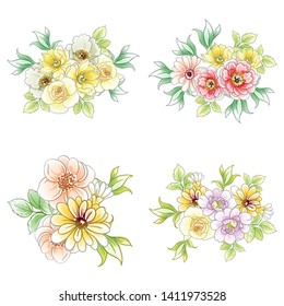 Flowers set. Collection of floral elements