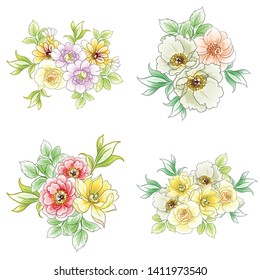 Flowers set. Collection of floral elements