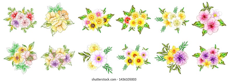 Flowers set. Collection of floral elements