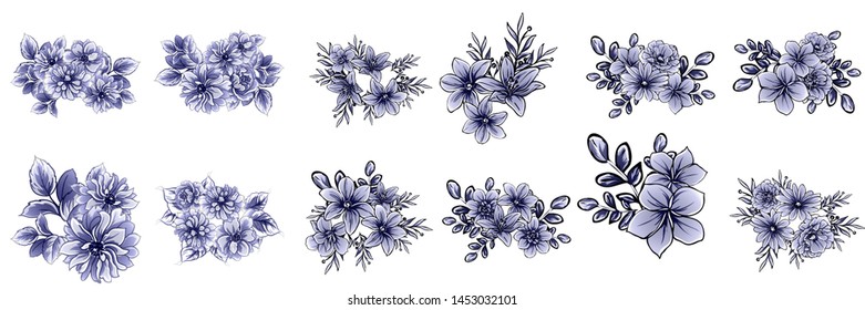 Flowers set. Collection of floral elements