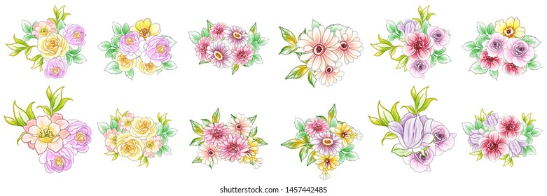 Flowers set. Collection of floral elements