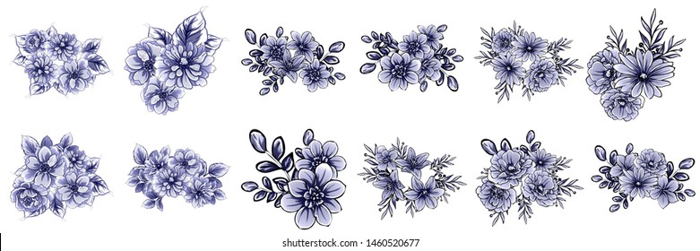 Flowers set. Collection of floral elements