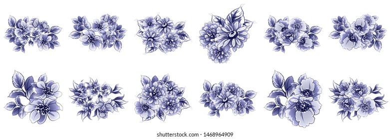 Flowers set. Collection of floral elements