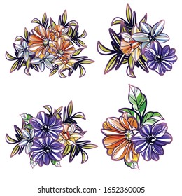 Flores puestas. Colección de elementos florales