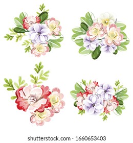 Flores puestas. Colección de elementos florales