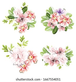 Flores puestas. Colección de elementos florales