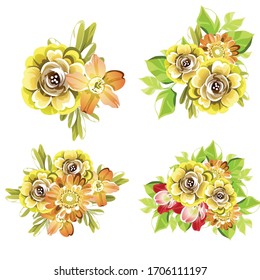 Flores puestas. Colección de elementos florales