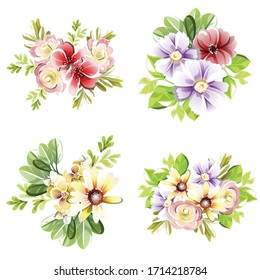 Flowers set. Collection of floral elements