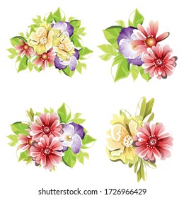 Flores puestas. Colección de elementos florales