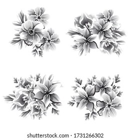 Flores puestas. Colección de elementos florales