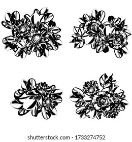 Flores puestas. Colección de elementos florales