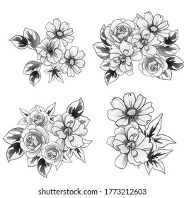 Flores puestas. Colección de elementos florales