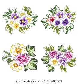 Flowers set. Collection of floral elements