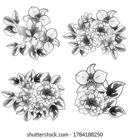 Flores puestas. Colección de elementos florales